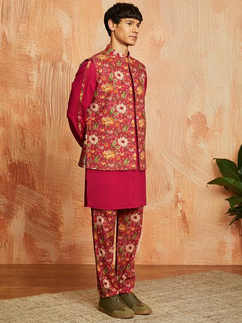 Men's Falsa Cotton Jacket Kurta And Pyjama Set